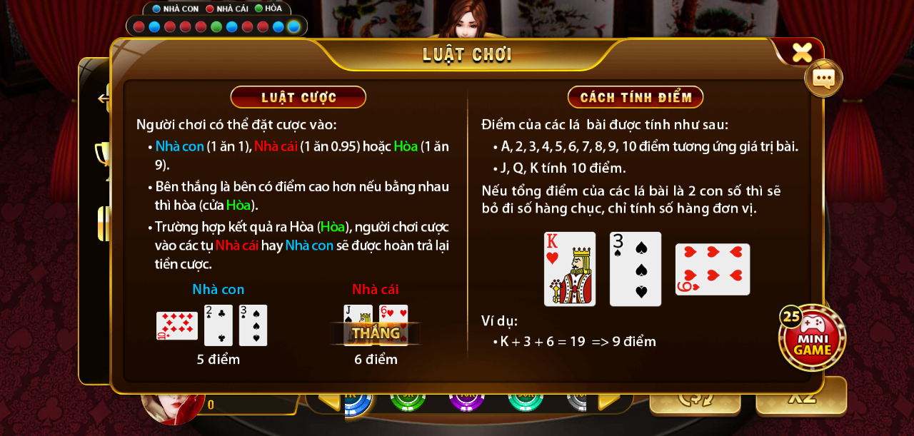 Luật cược khi chơi gam bài Baccarat Go88